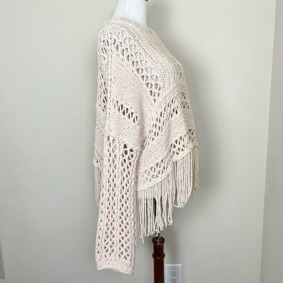 Free People Higher Love Crochet Knit Fringe Boho Sweater Size Medium Hippie - Picture 7 of 14